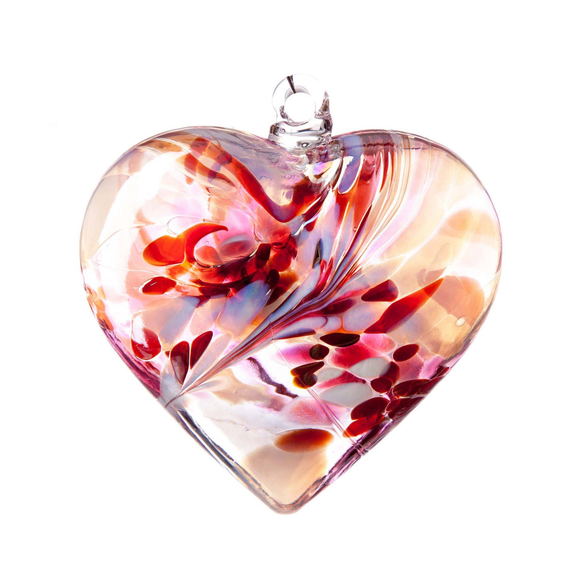 Amelia Art Glass – vennskapshjerte 100 mm | Rødt, rosa og hvitt