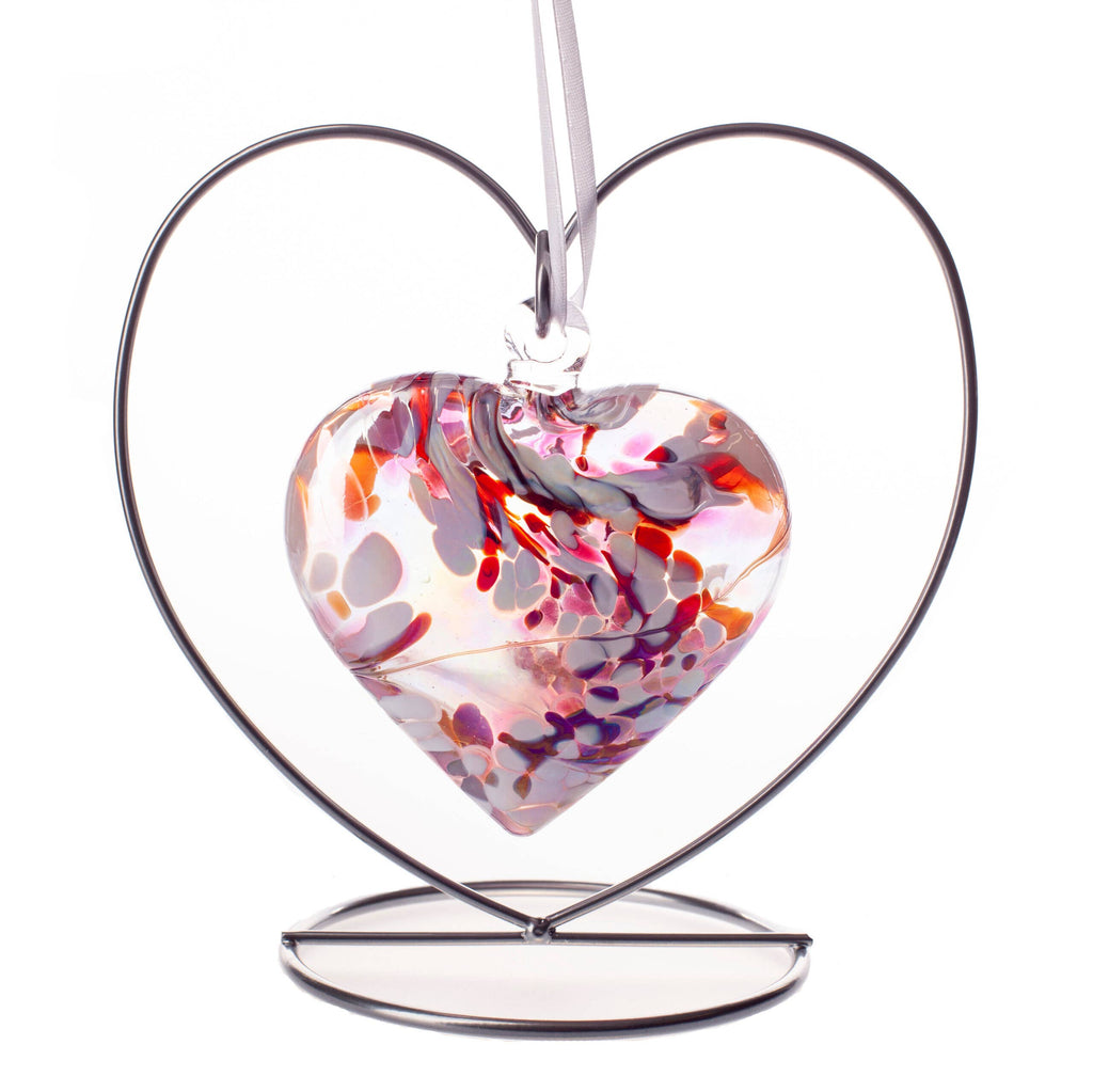 Amelia Art Glass – vennskapshjerte 100 mm | Rødt, rosa og hvitt
