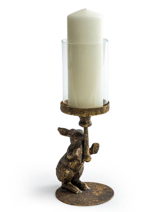 McGowan & Rutherford – Antikk kanin-lysestake med glasskuppel