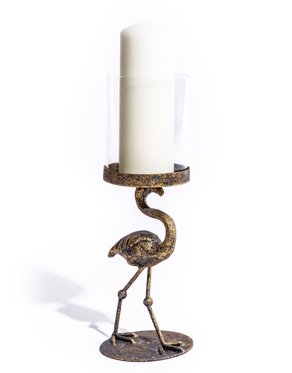 McGowan & Rutherford – Antikk flamingo-lysestake med glasskuppel
