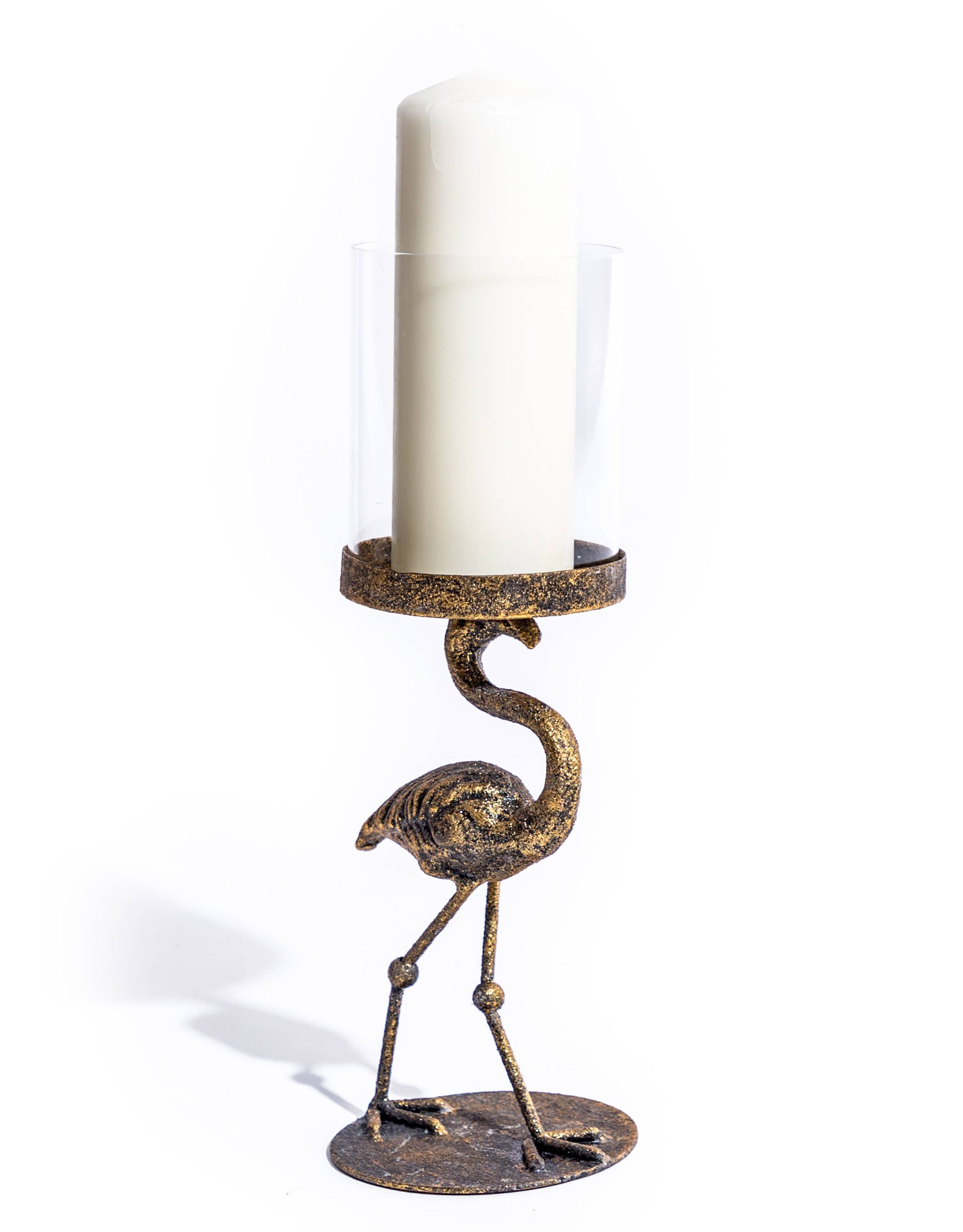 McGowan & Rutherford – Antikk flamingo-lysestake med glasskuppel