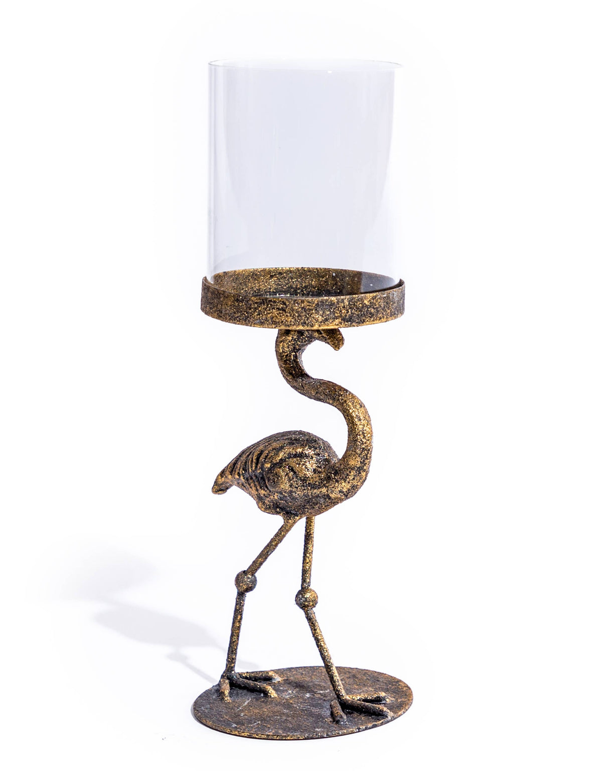 McGowan & Rutherford – Antikk flamingo-lysestake med glasskuppel