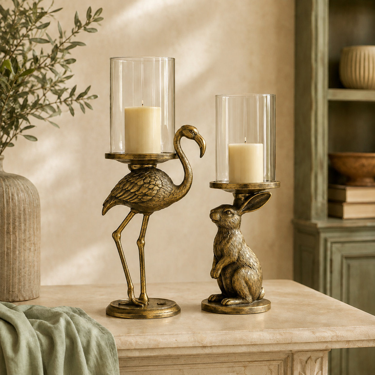 McGowan & Rutherford – Antikk kanin-lysestake med glasskuppel